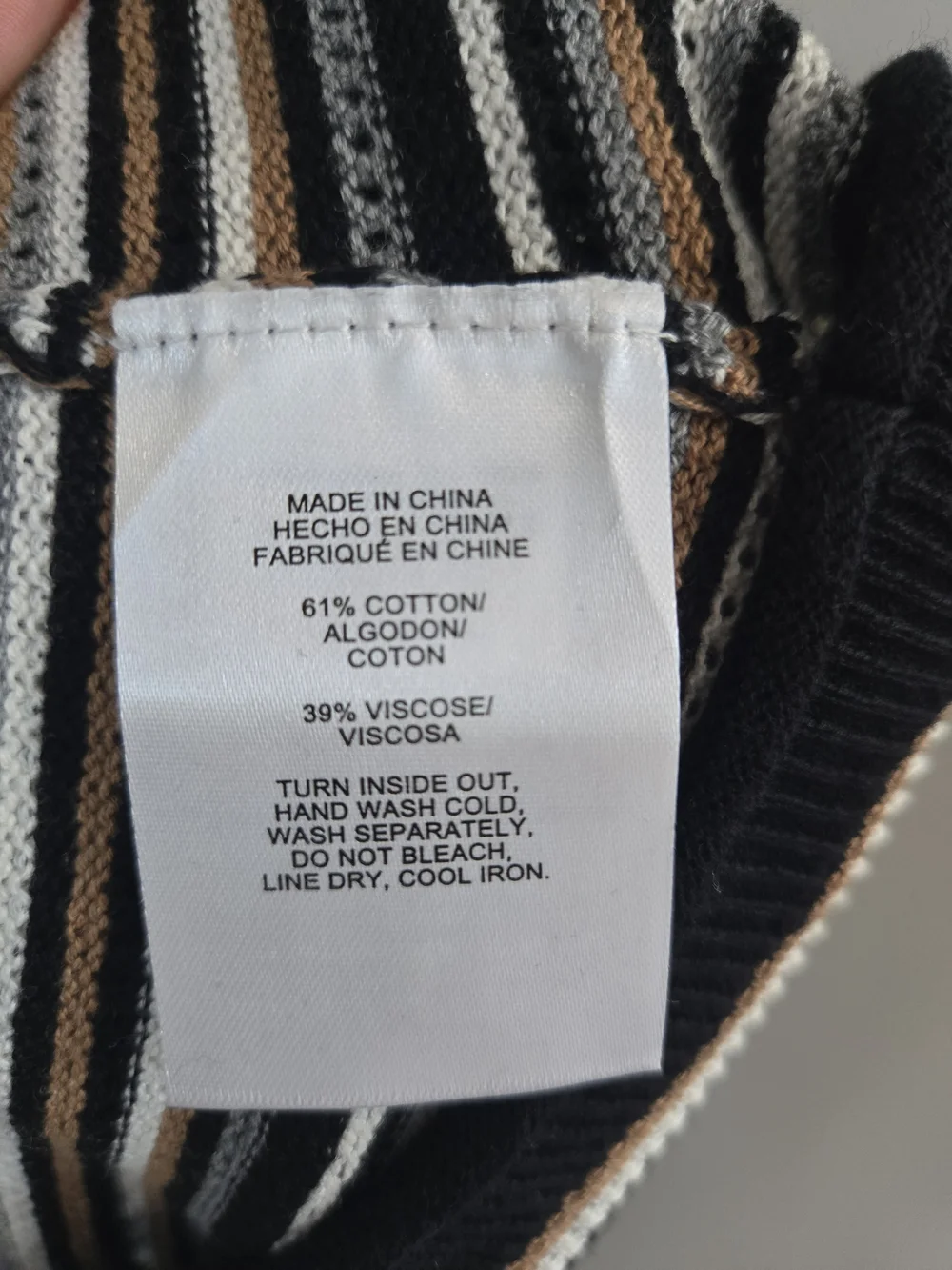 Jones New York Striped Long Sleeve Knit Crew Neck Sweater in Black, White, Tan - Picture 8 of 8